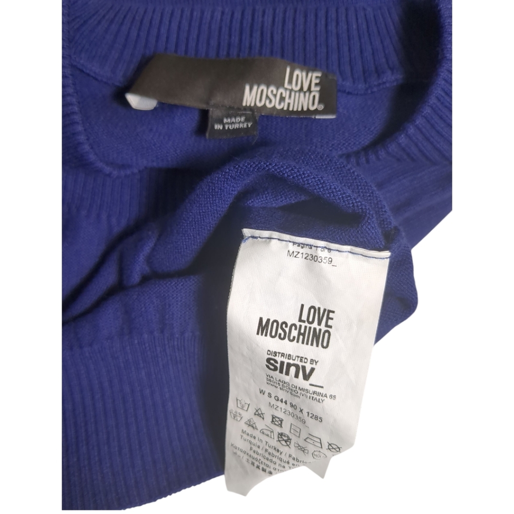 Royal Blue LOVE MOSCHINO Pearly Accent Cotton Sweater SZ Medium - Picture 7 of 7